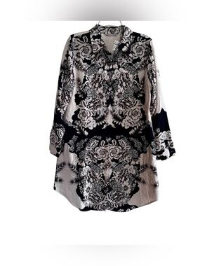 Soft Surroundings St. Remy Floral Button-Up Tunic Top Shirt Dress Botanical M